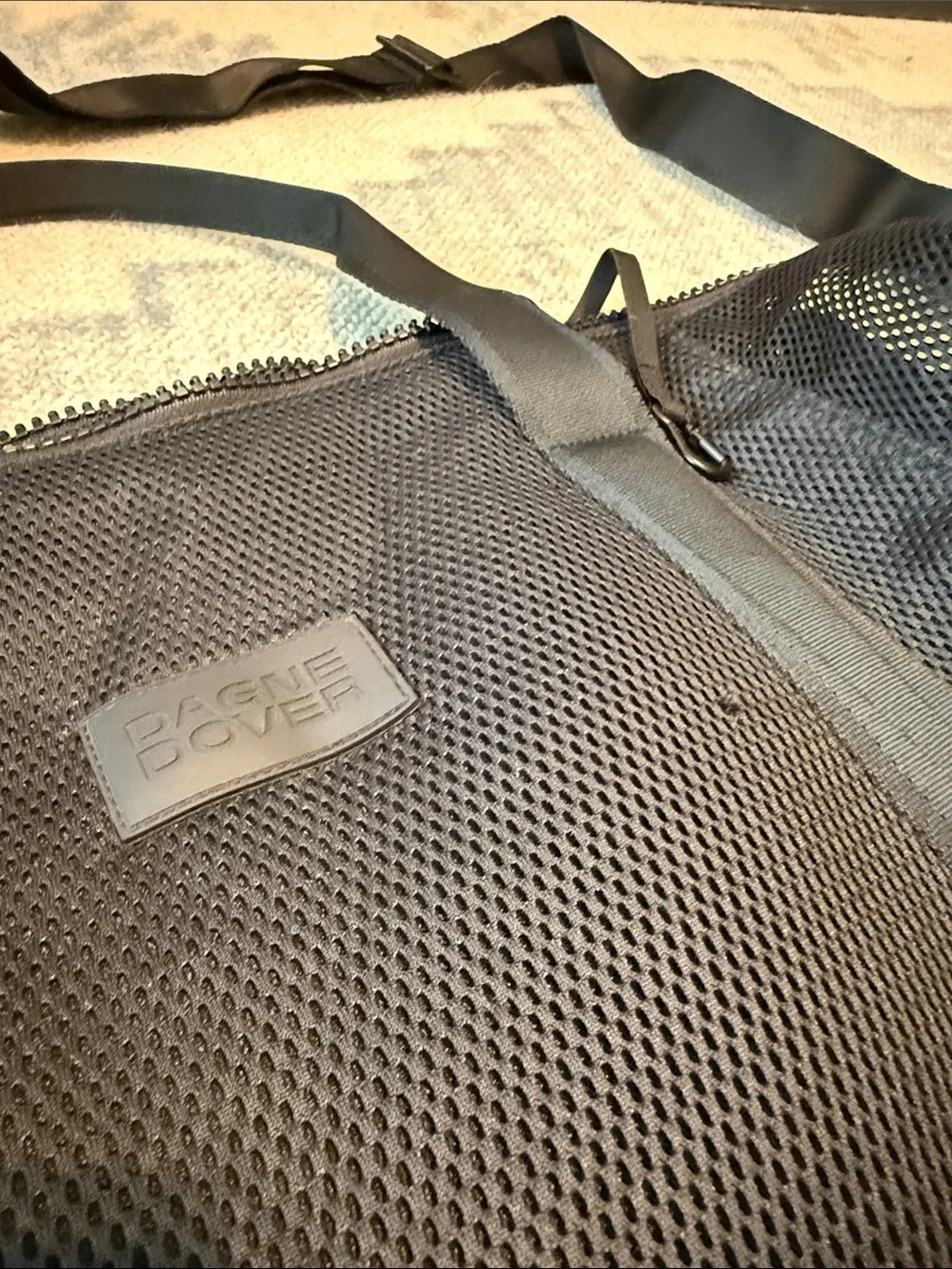 Dagne Dover Black Mesh Duffel with Detachable Strap